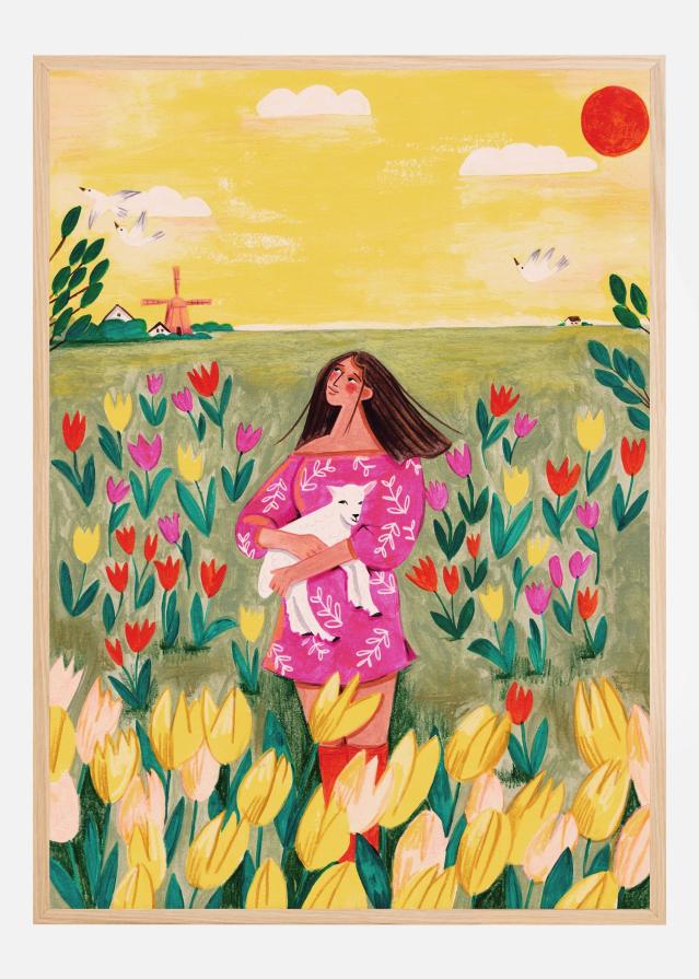Woman in spring tulip field Įrašai