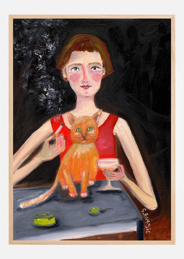 Vintage woman with cocktail and cat Įrašai
