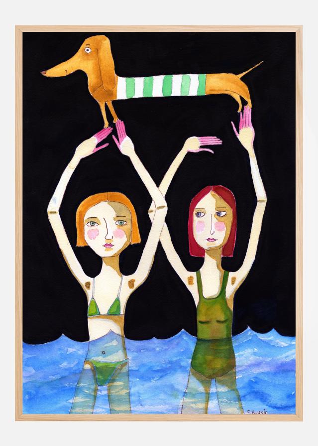 Swimming Girls with Sausage Dog Įrašai