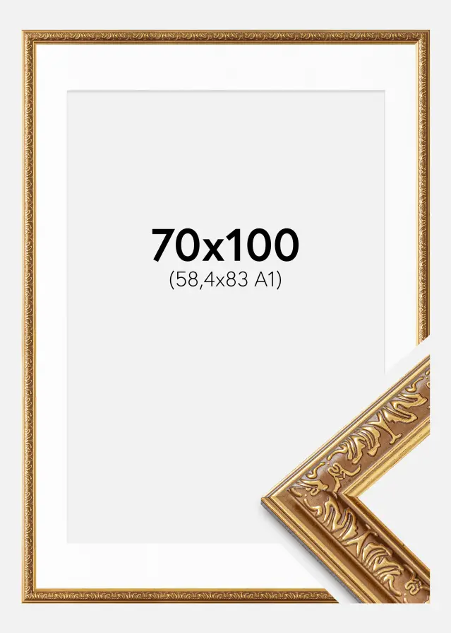 Rėmas Swirl aukso 70x100 cm - Paspartu Baltas 59,4x84 cm
