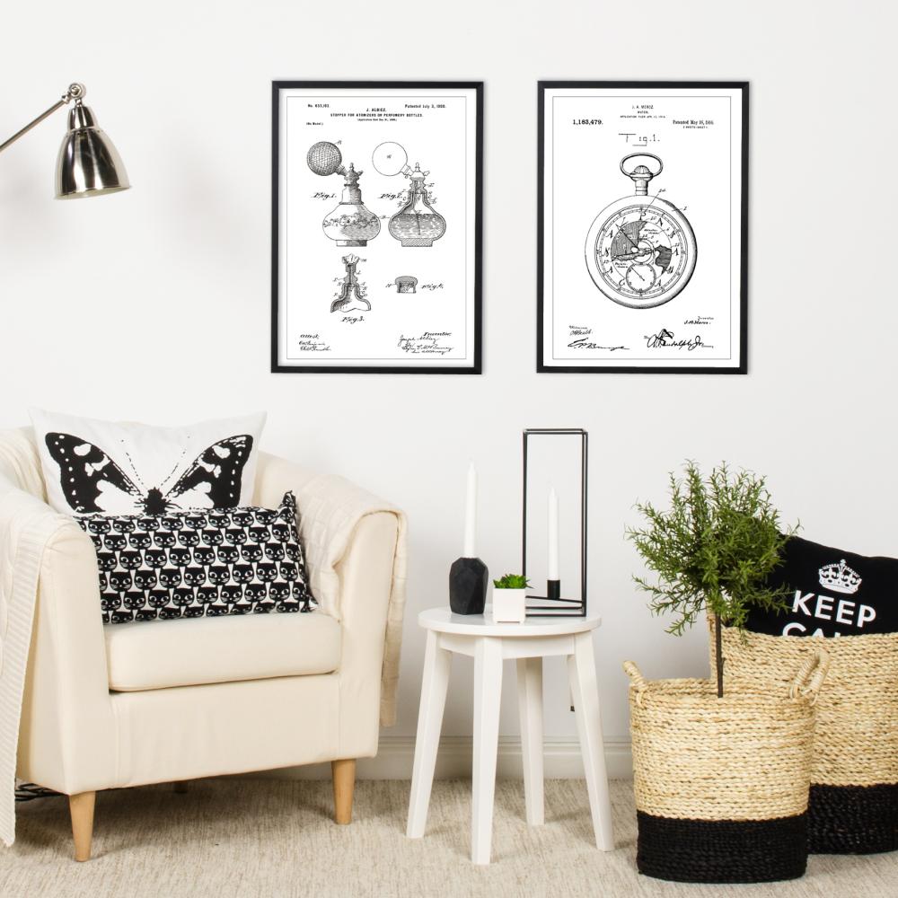 Patentinis brėžinys - Kišeninis laikrodis - Baltas Įrašai