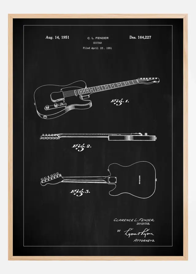 Patent Print - Guitar - Black Įrašai