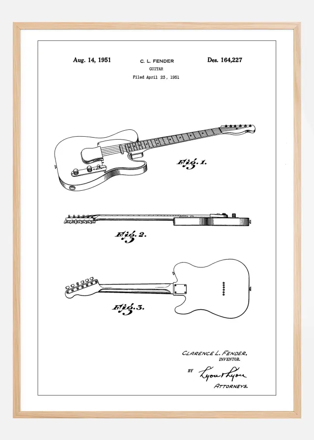 Patent Print - Guitar - White Įrašai