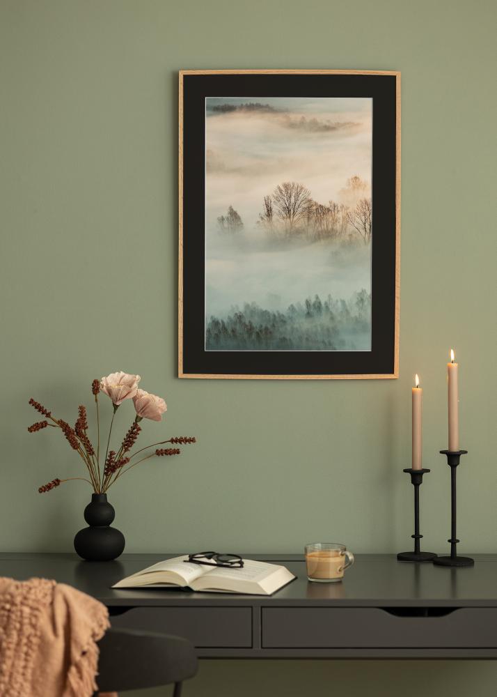 Rėmas Plonas ąžuolinis 20x30 cm - Paspartu Juodas 15x21 cm (A5)