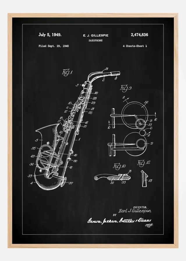 Patent Print - Saxophone - Black Įrašai