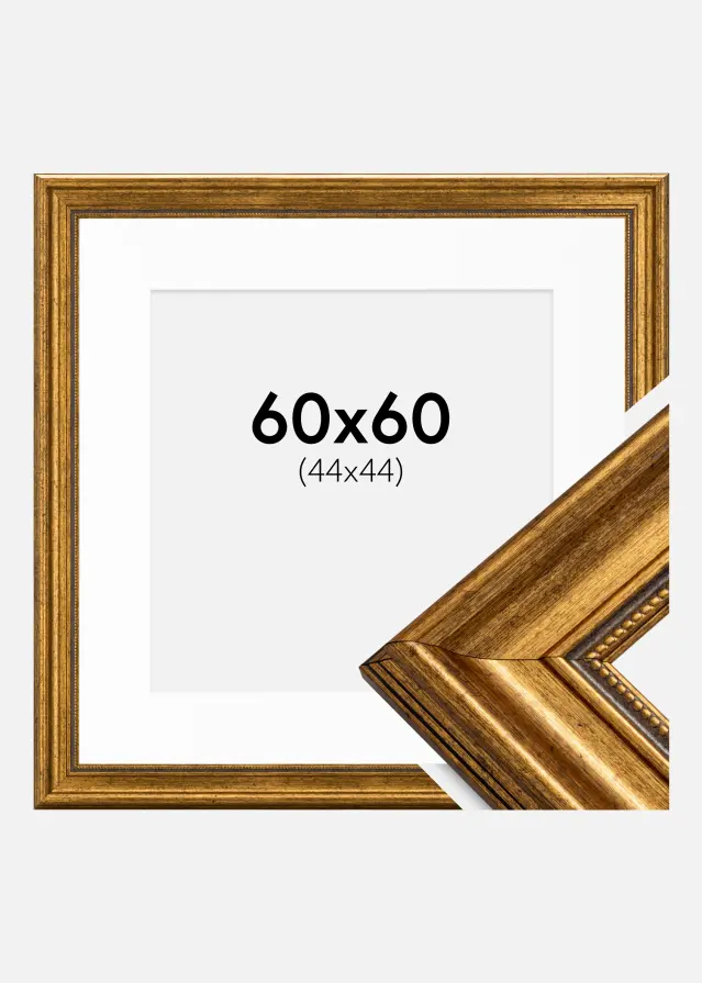 Rėmas Rokoko Auksas 60x60 cm - Paspartu Baltas 45x45 cm