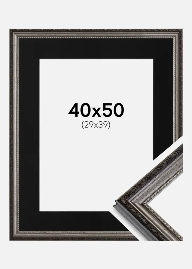 Rėmas Abisko Sidabras 40x50 cm - Paspartu Juodas 30x40 cm