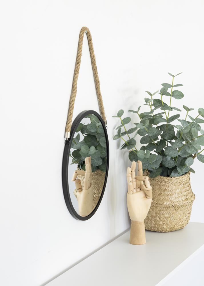 KAILA Apvalus Veidrodis Rope - Juodas 30 cm Ø