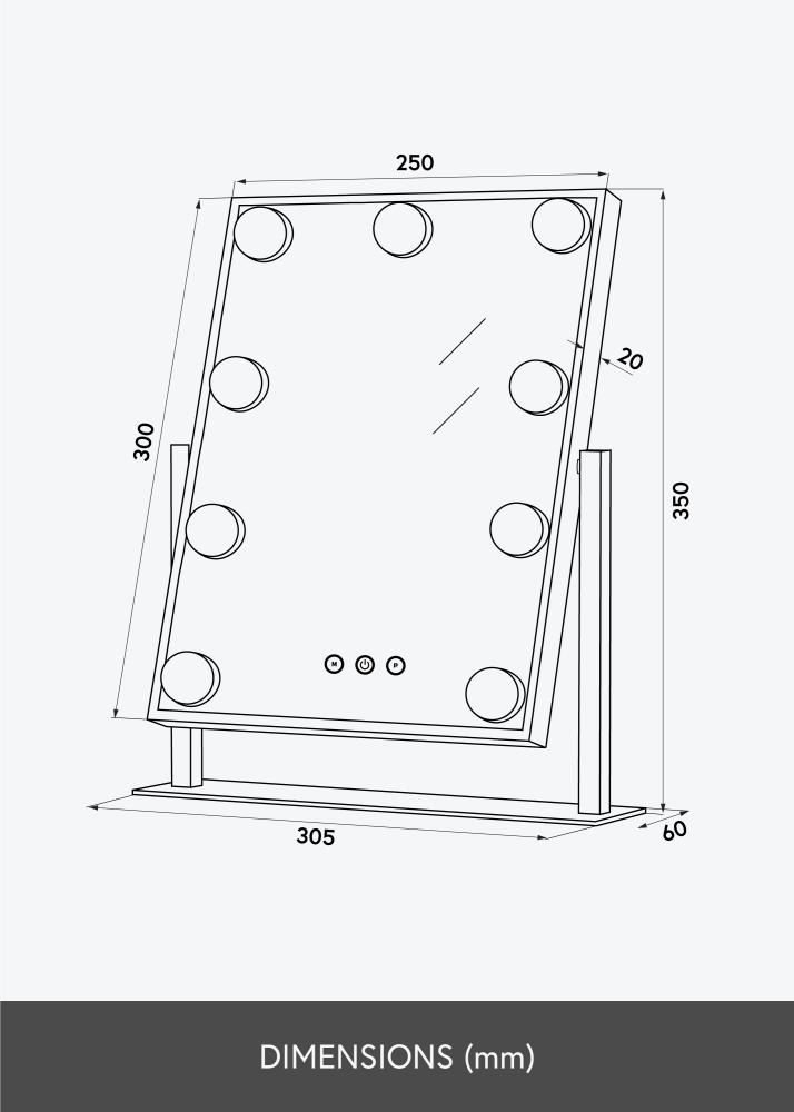 KAILA Kosmetinis veidrodis Hollywood 9 Baltas 25x30 cm