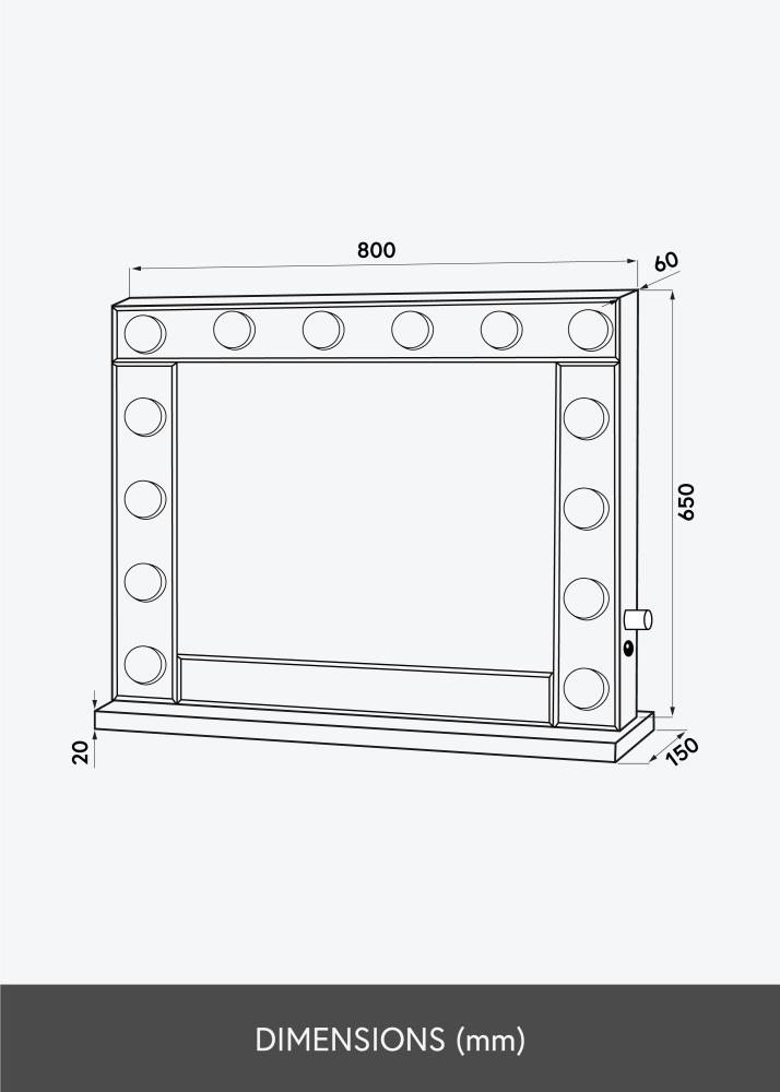 KAILA Kosmetinis veidrodis Hollywood 14 E27 Sidabras 80x65 cm