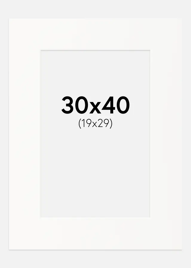 Paspartu Beveik baltas Balta šerdis 30x40 cm (19x29)