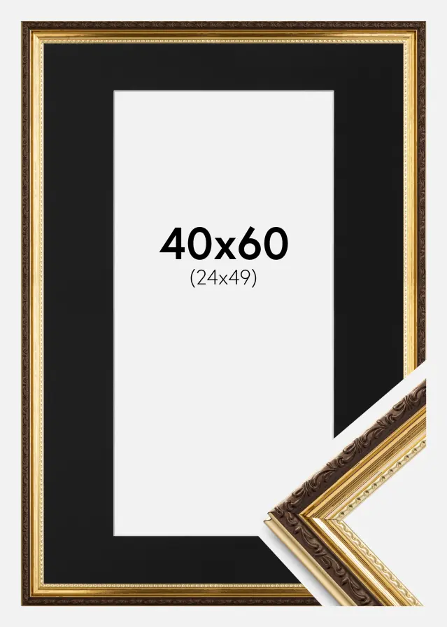 Rėmas Abisko Auksas 40x60 cm - Paspartu Juodas 25x50 cm
