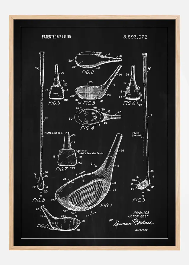 Patent Print - Golf Club - Black Įrašai