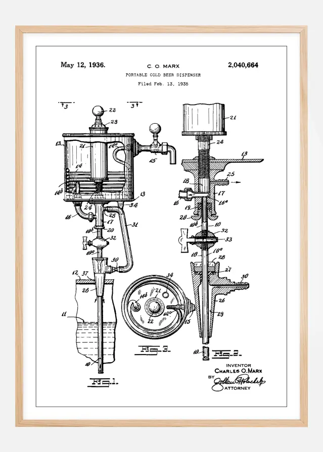 Patent Print - Portable Cold Beer Dispenser - White Įrašai