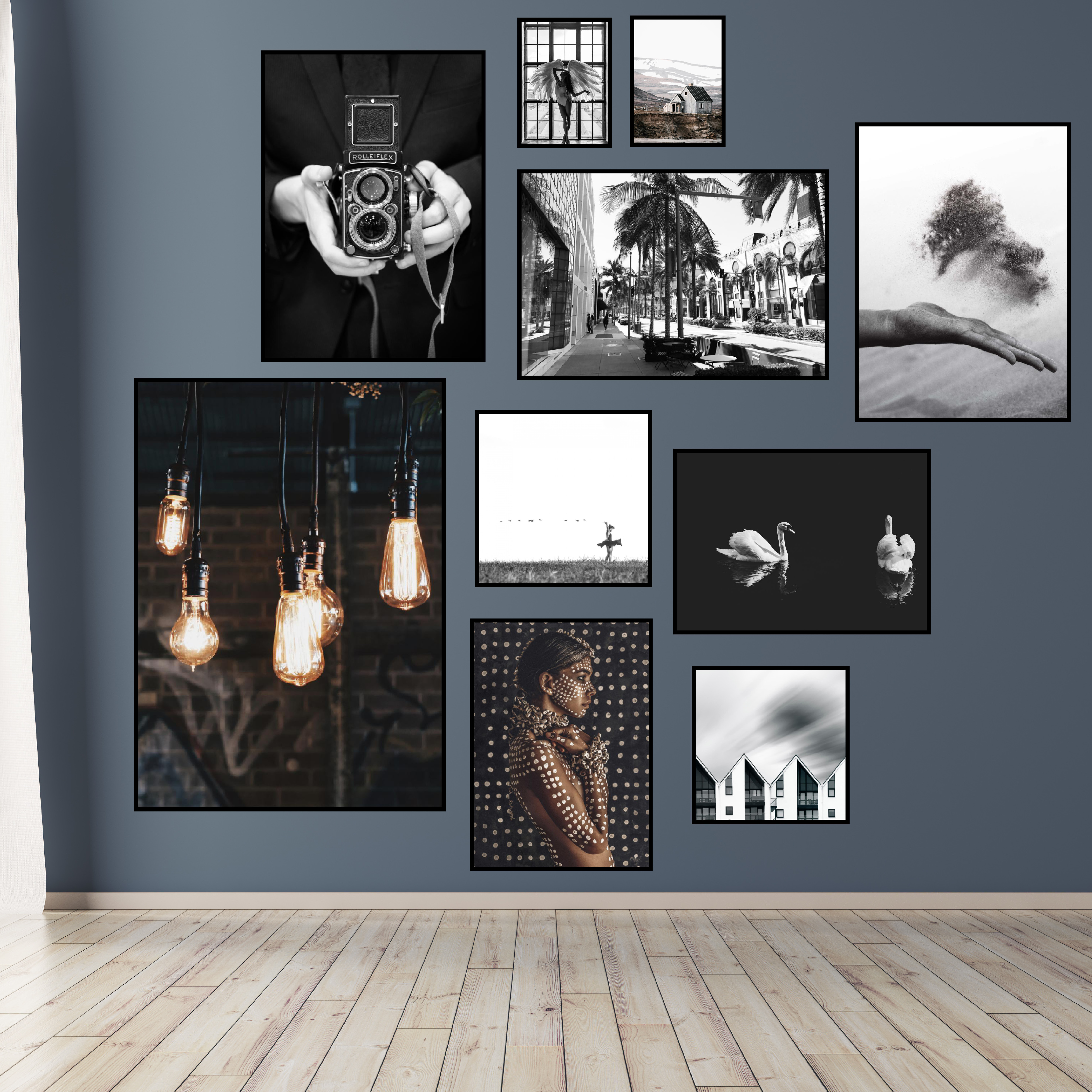 Paveikslų siena nuo grindų iki lubų