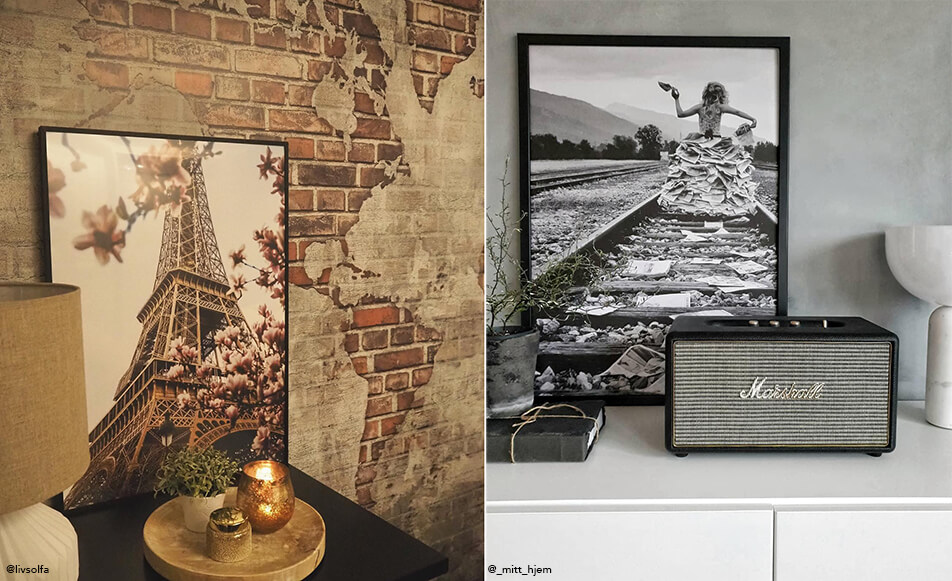 Paveikslas su Eifelio bokštu ant plytų tapetų - juodai balta nuotrauka ir garsiakalbiai