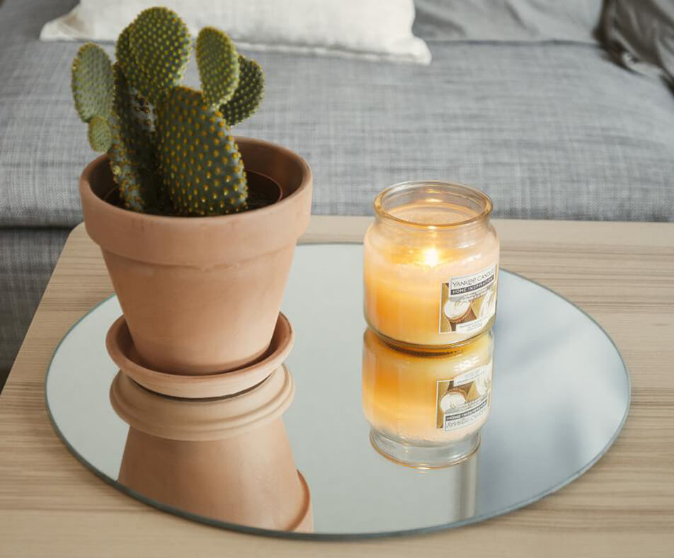 Veidrodis padėklas - apvalus veidrodis kaip padėklas žvakėms