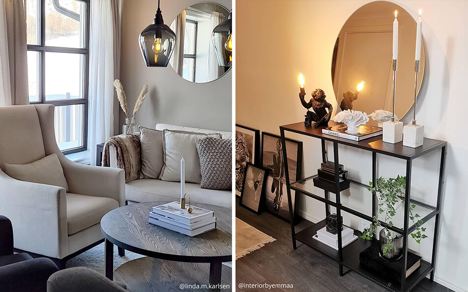 Apvalūs veidrodžiai - stilingos lempos