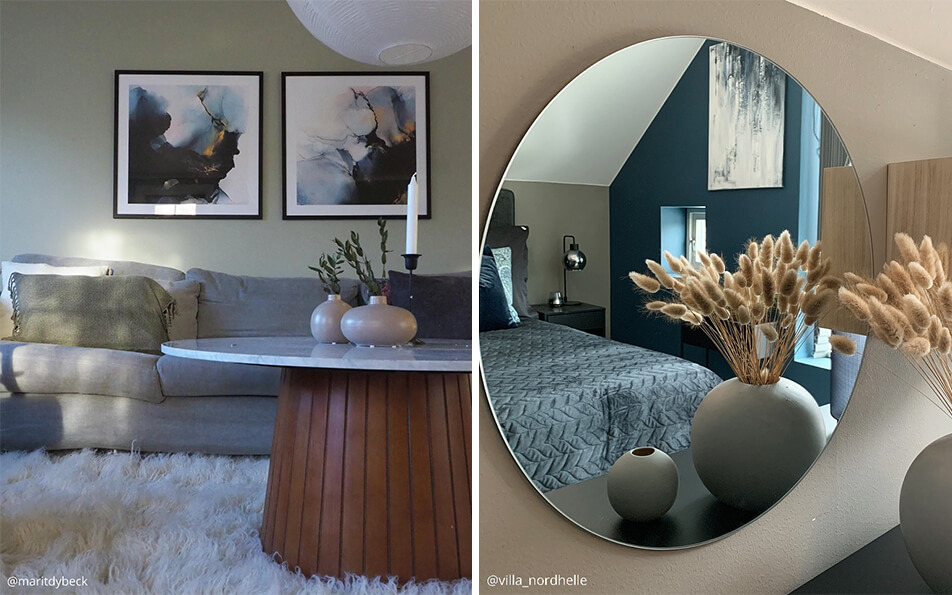 Plakatai, rėmai, veidrodžiai - natūralus interjeras