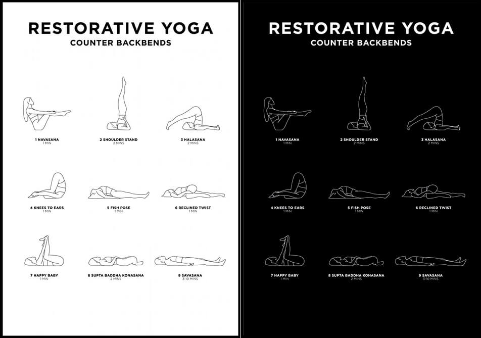 Jogos plakatas baltas arba juodas - Restorative yoga